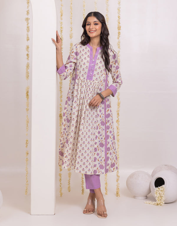 Aavya kurta with pants in Purple floral print