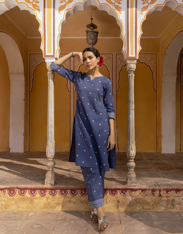 Bindu blue embroidered kurta pant set