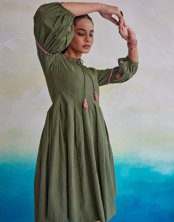 Lenora Olive Embroidered Dress