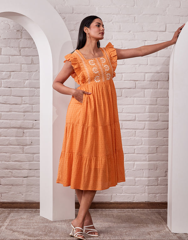 Nivi Orange Embroidered Dress