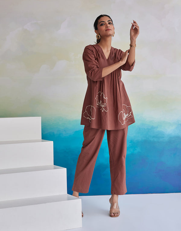 VAAYU BROWN EMBROIDERED CO-ORD SET