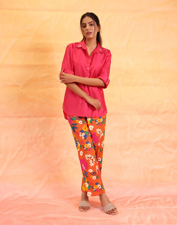 Miami embroidered Pink and Orange co-ord set of 2
