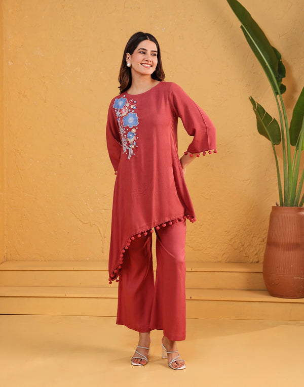 MADRID RED EMBROIDERED CO-ORD SET