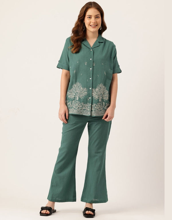 FIORA GREEN EMBROIDERED CO-ORD SET