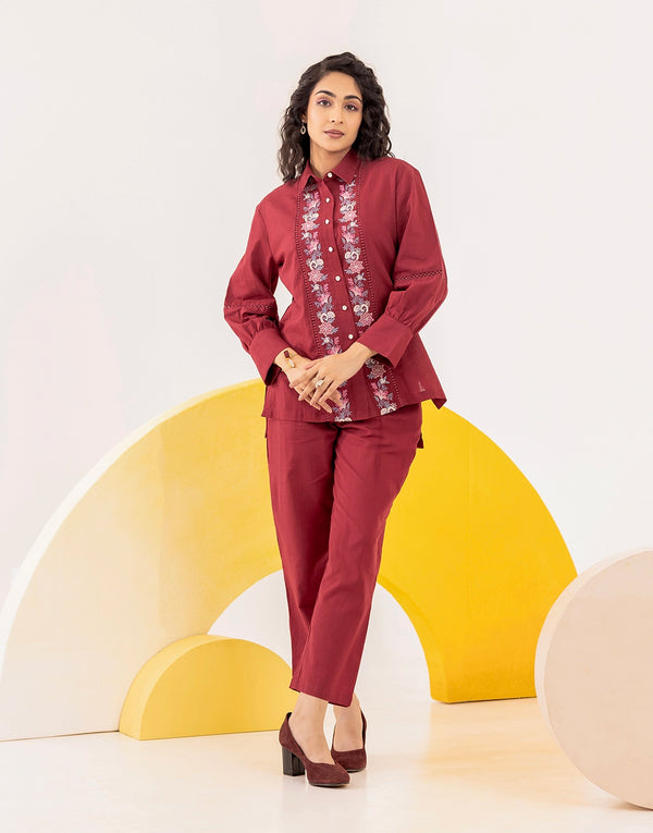 Zinnia maroon embroidered co-ord set