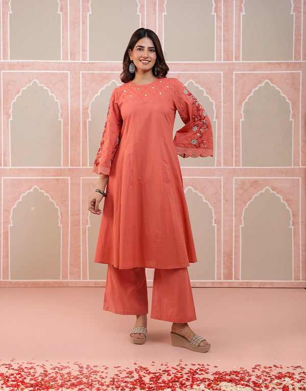LEENA RUST EMBROIDERED KURTA SET