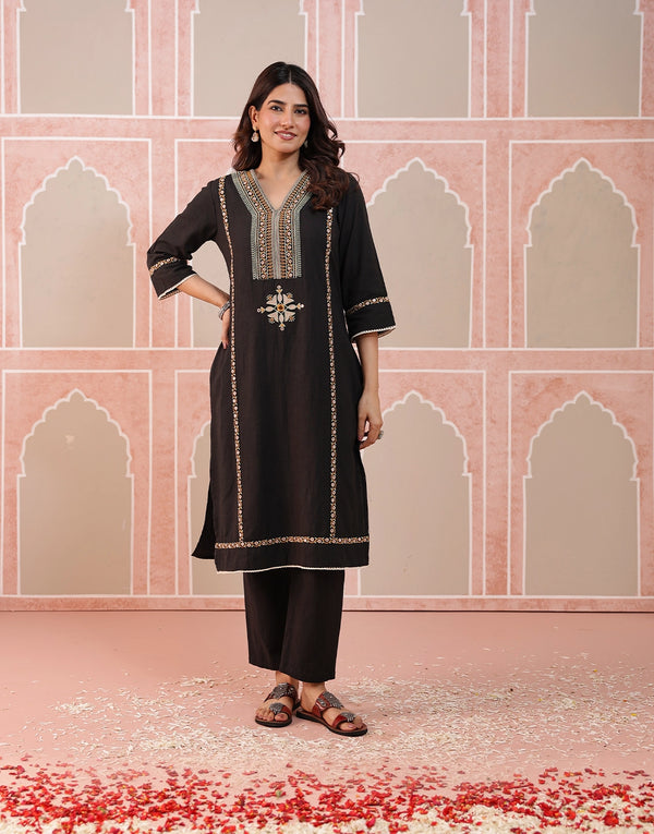 AYRA BLACK MIRROR EMBROIDERED KURTA