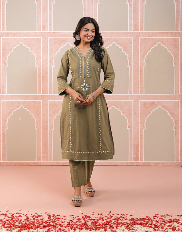 AYRA GREEN MIRROR EMBROIDERED KURTA