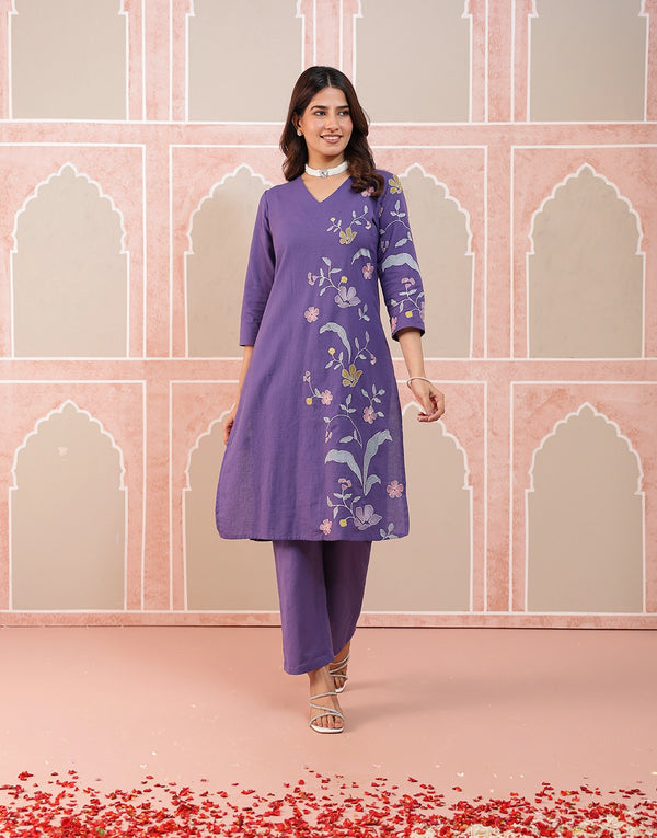 Riva Purple Embroidered Kurta Set