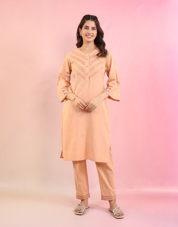 NIRMA PEACH EMBROIDERED KURTA SET