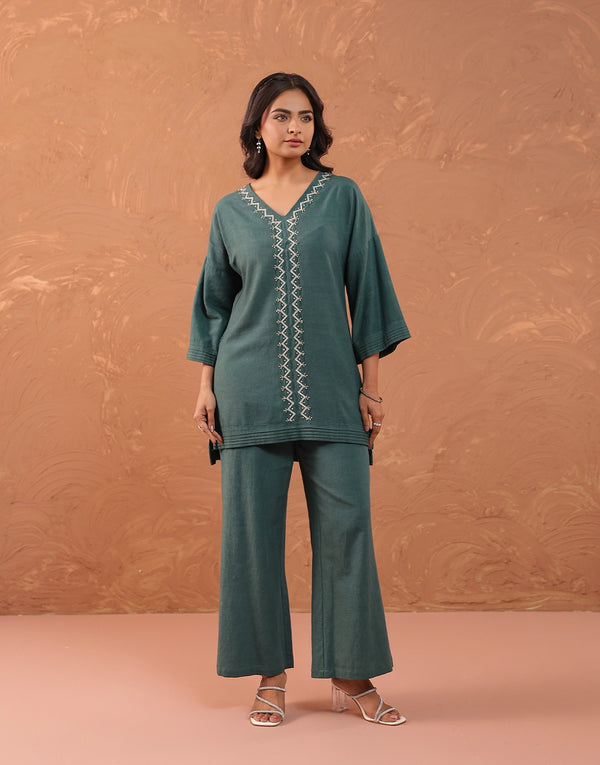LOUIS GREEN HAND EMBROIDERED CO-ORD SET