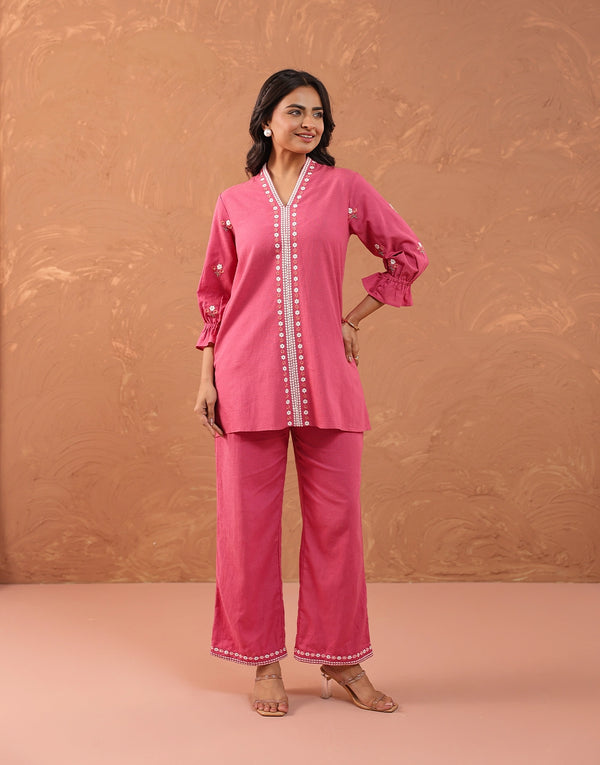 JULIYA PINK EMBROIDERED CO-ORD SET