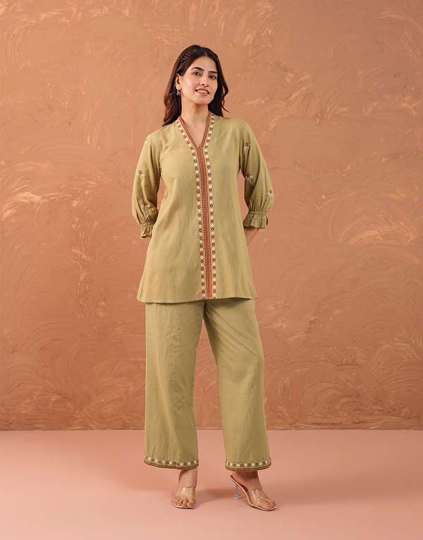 JULIYA GREEN EMBROIDERED CO-ORD SET