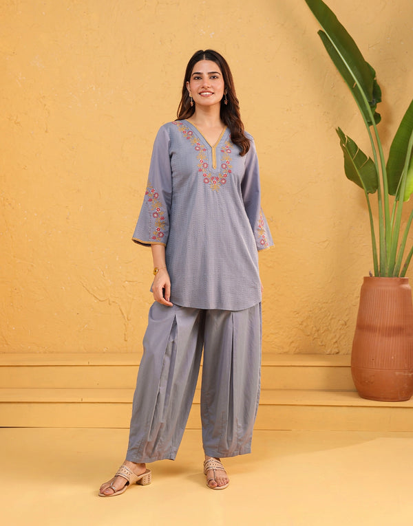 Zubaida blue embroidered kurta set