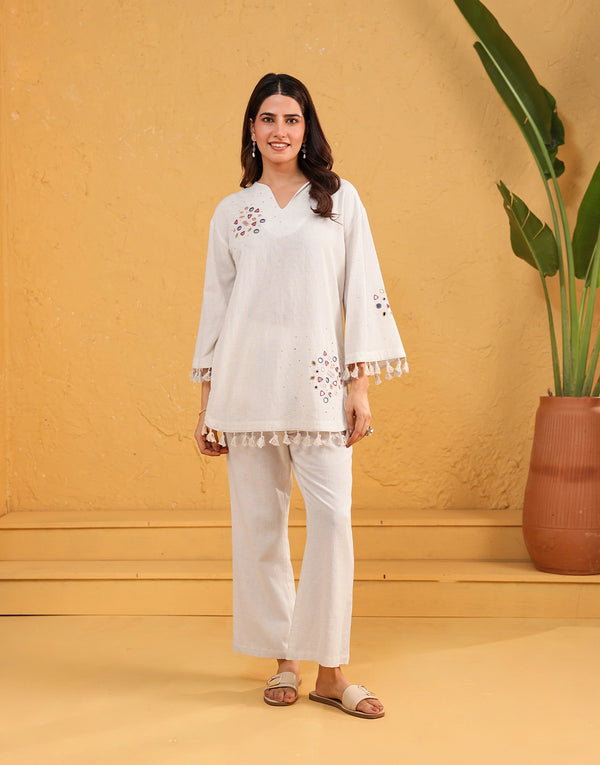 ALORA OFF-WHITE EMBROIDERED CO-ORD SET