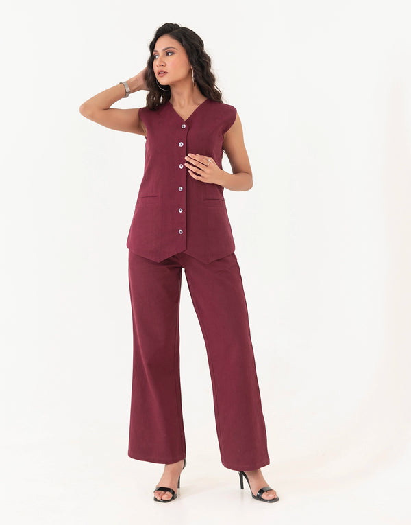 AVERY MAROON  WAIST COAT SET