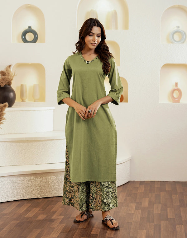 AZA GREEN PRINTED KURTA SET