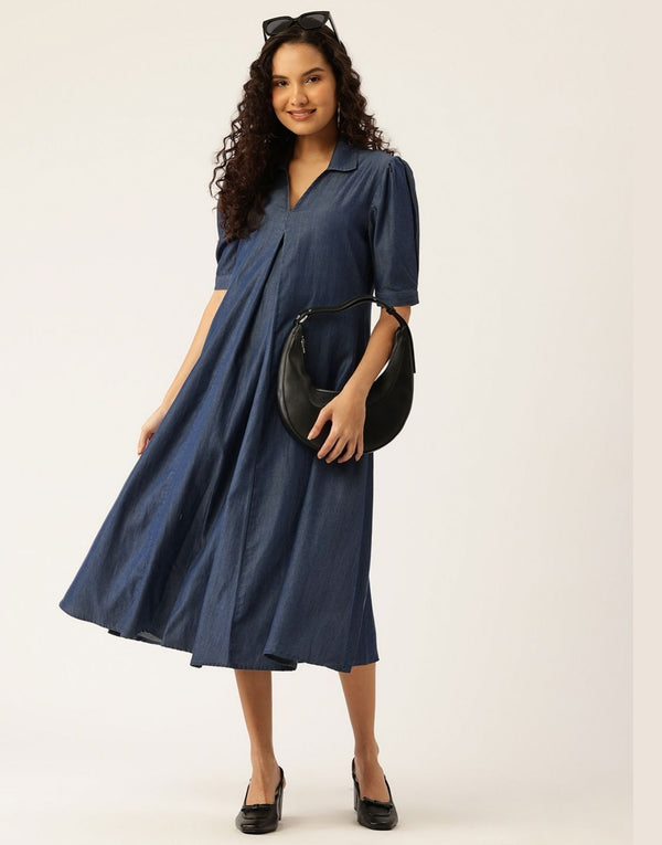 BELLY BLUE TENCIL DENIM SOLID DRESS