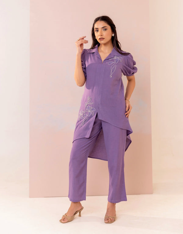 CALYX PURPLE EMBROIDERED CO-ORD SET