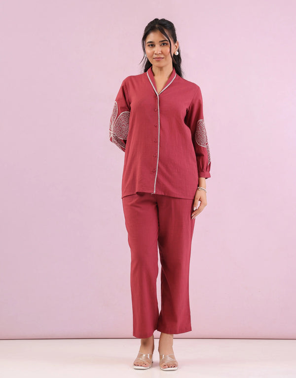 DANNY RED EMBROIDERED CO-ORD SET