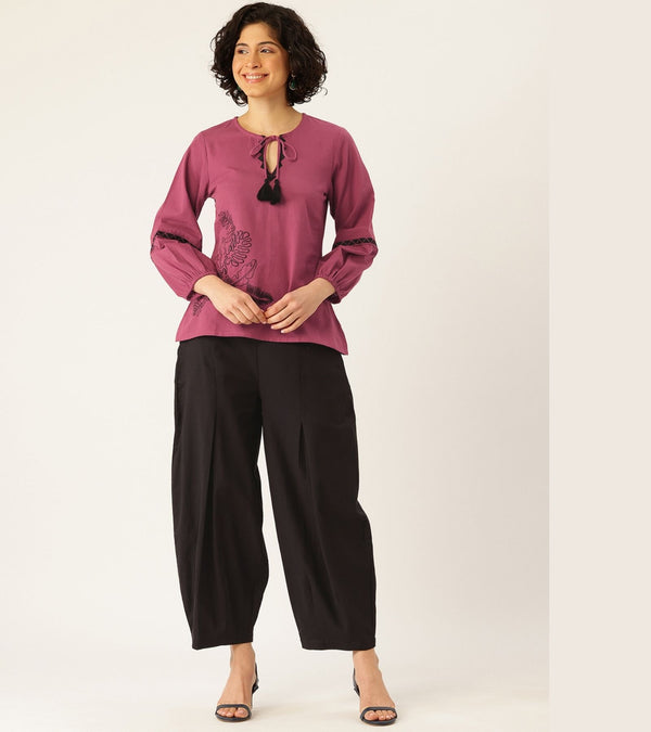 ELYSIA MAROON/ BLACK EMBROIDERED CO-ORD SET