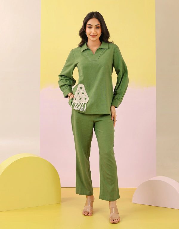 EVANGE GREEN CROCHET CO-ORD SET