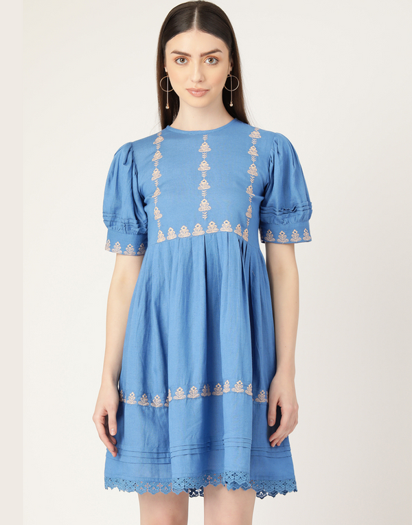 Ella blue embroidered dress