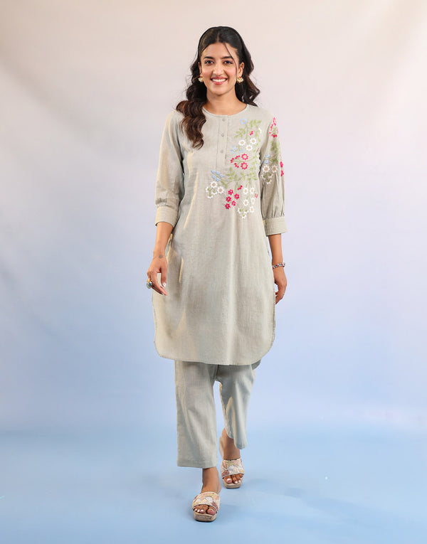 FAIZAH  GREEN EMBROIDERED KURTA SET