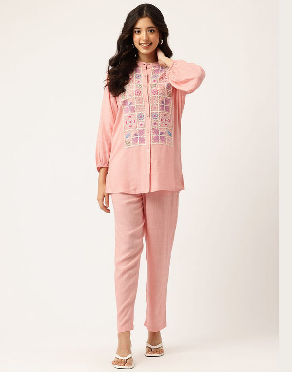 FIERCE PINK EMBROIDERED CO-ORD SET
