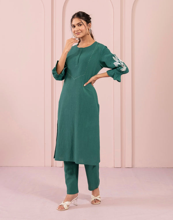 GENEVA GREEN EMBROIDERED KURTA SET