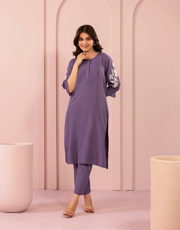 GENEVA PURPLE EMBROIDERED KURTA SET