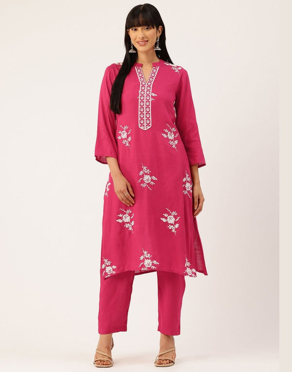 GULBAHAR PINK FLORAL EMBROIDERED KURTA SET