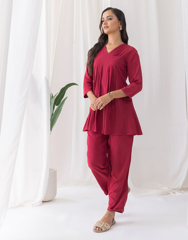 Gallo Maroon Solid Co-ord Set