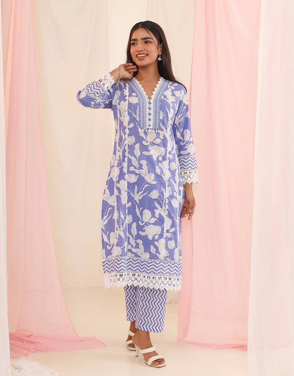 HANAYA PURPLE  PRINTED KURTA SET