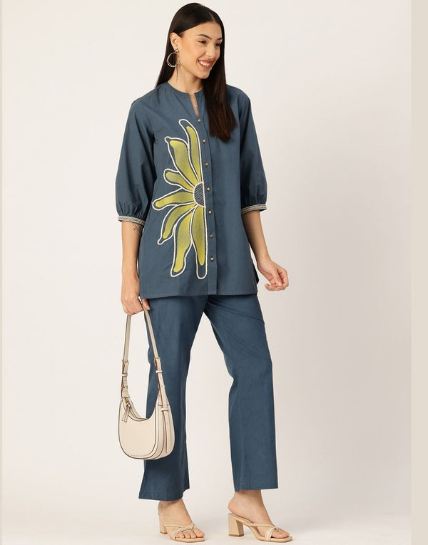 HARSHI BLUE EMBROIDERED CO-ORD SET