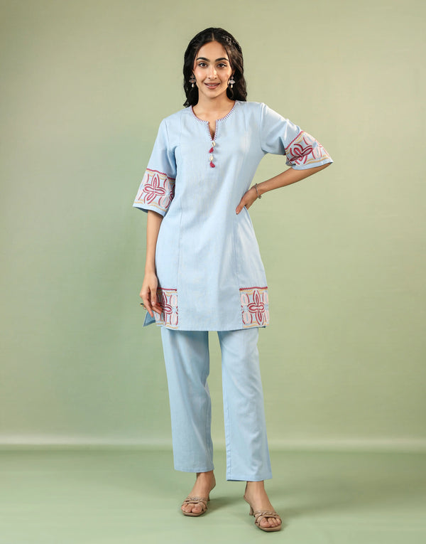 HUDA BLUE EMBROIDERED CO-ORD SET