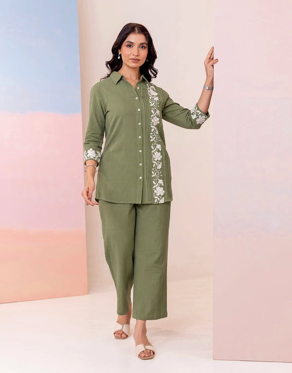 ISLA GREEN EMBROIDERED CO-ORD SET