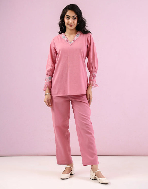 JIMMY PINK  EMBROIDERED CO-ORD SET