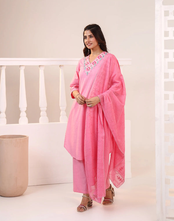 KAVYA PINK EMBROIDERED 3 PCS SET