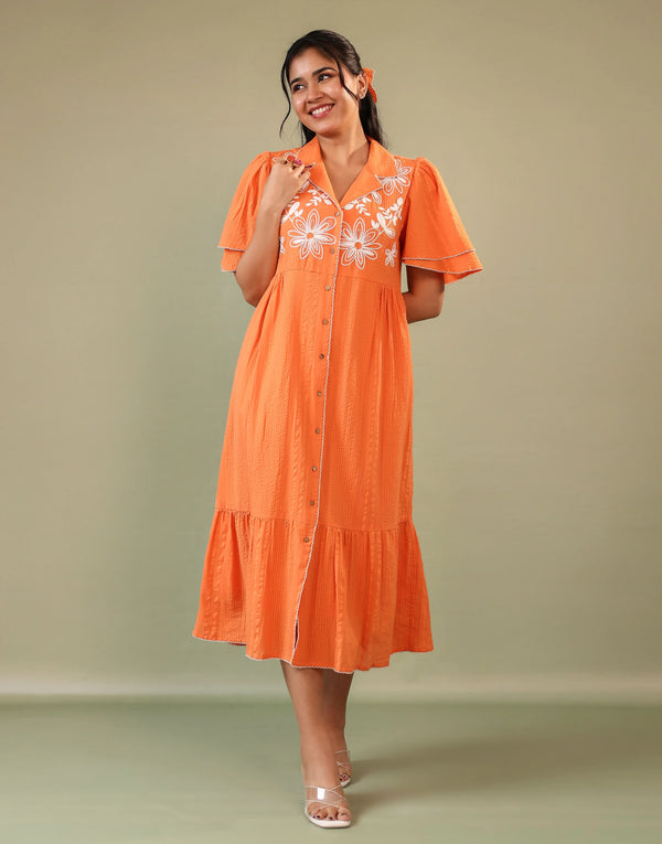 KIYARA ORANGE EMBROIDERED DRESS