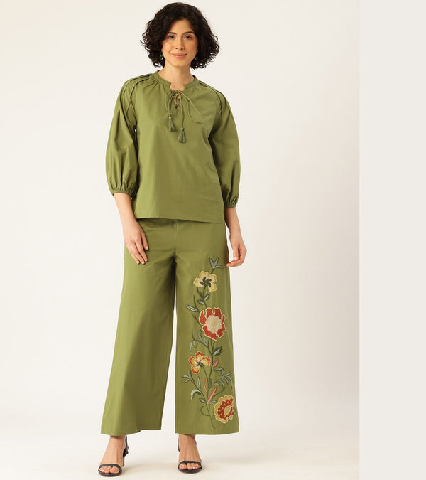 SWAANA GREEN EMBROIDERED CO-ORD