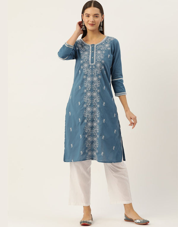 Kirat Blue Embroidered Kurta Set