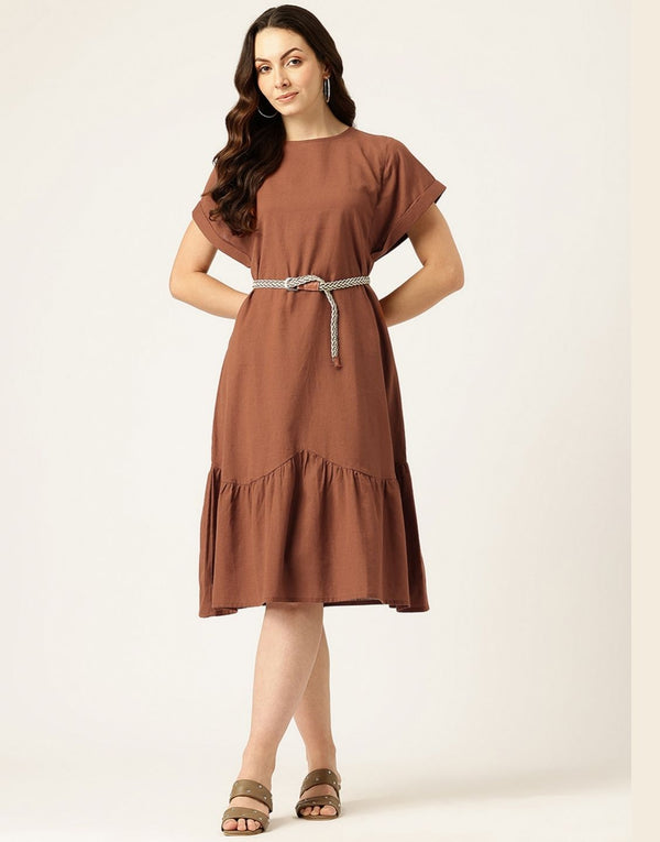 LIMA BROWN SOLID DRESS WITH BELT