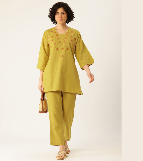 LIYANA GREEN EMBROIDERED CO-ORD SET