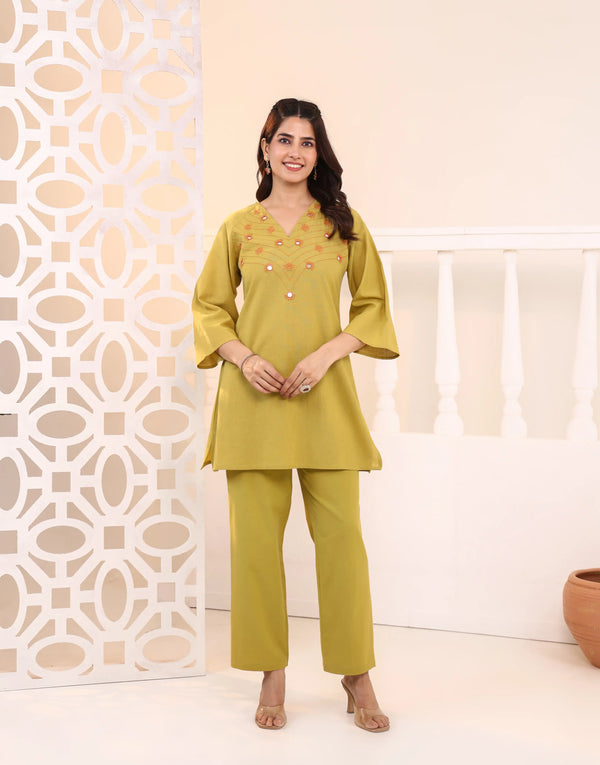 LIYANA GREEN EMBROIDERED CO-ORD SET