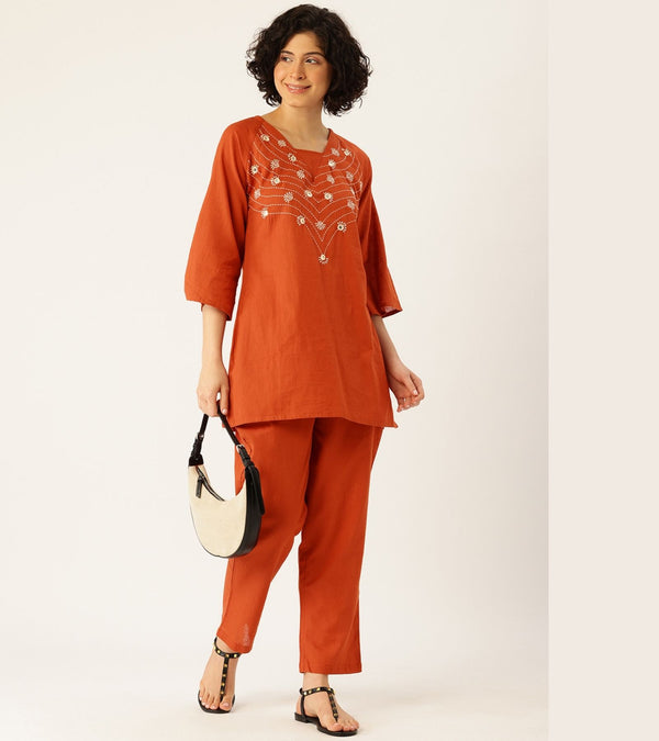LIYANA RUST EMBROIDERED CO-ORD SET