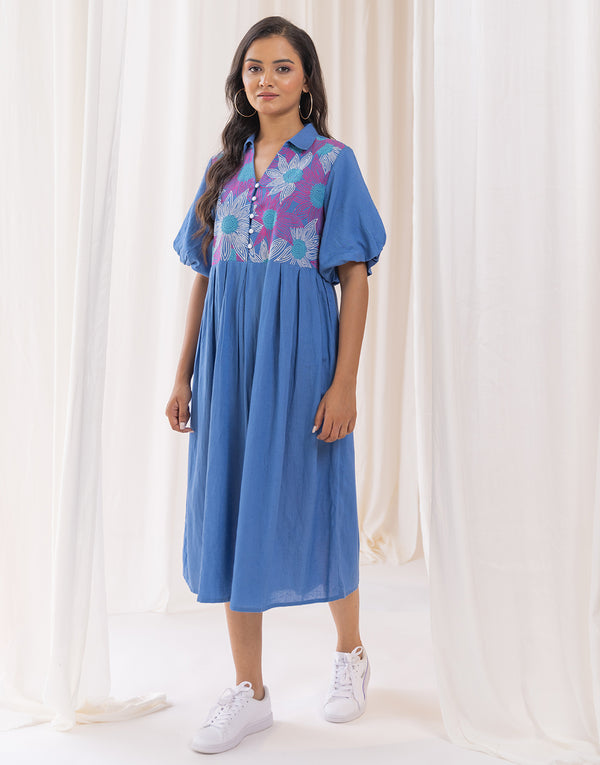 LUNA BLUE EMBROIDRED DRESS