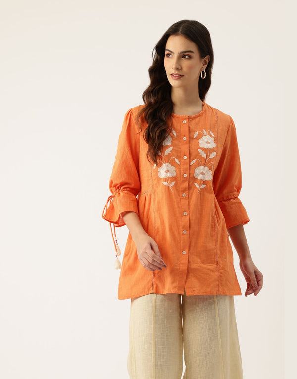 Lara orange embroidered top