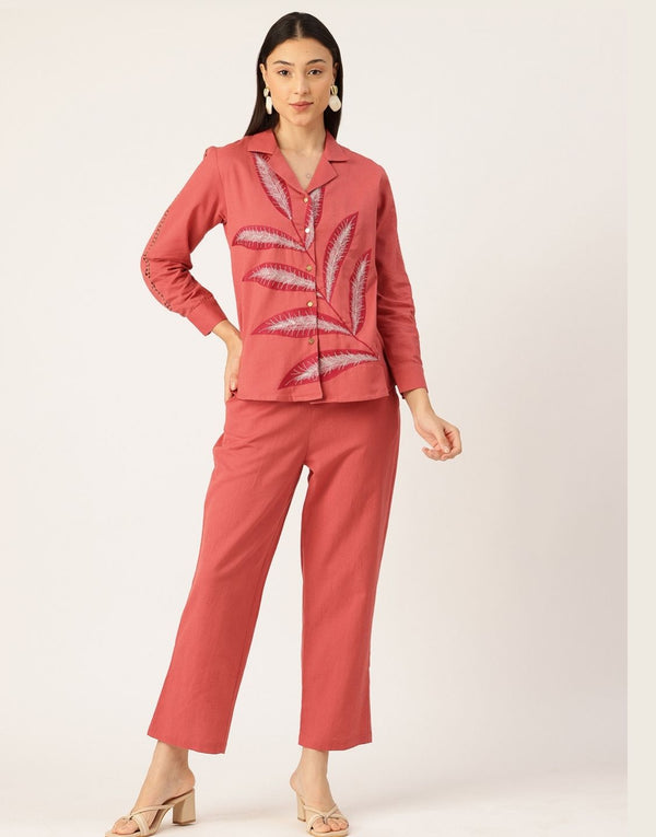 MADELINE PEACH  EMBROIDERED CO-ORD SET