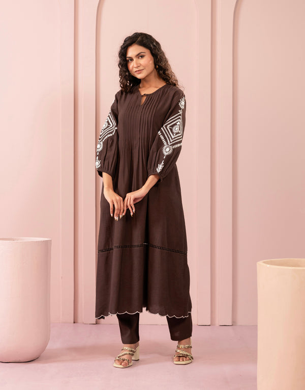 MADHU CHOCOLATY BROWN EMBROIDERED KURTA SET